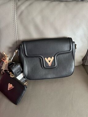 Valentino Orlandi Black Women's Crossbody Bag with Gold V Accent